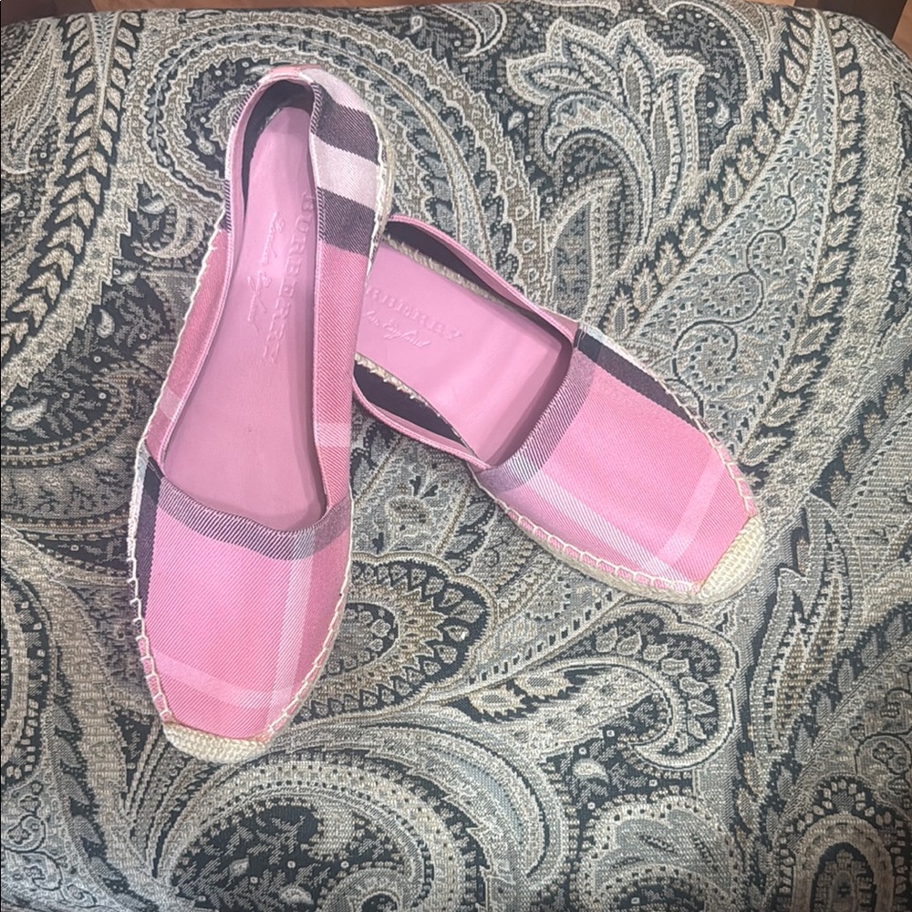 Burberry Pink and Black Espadrilles with Shimmery Finish